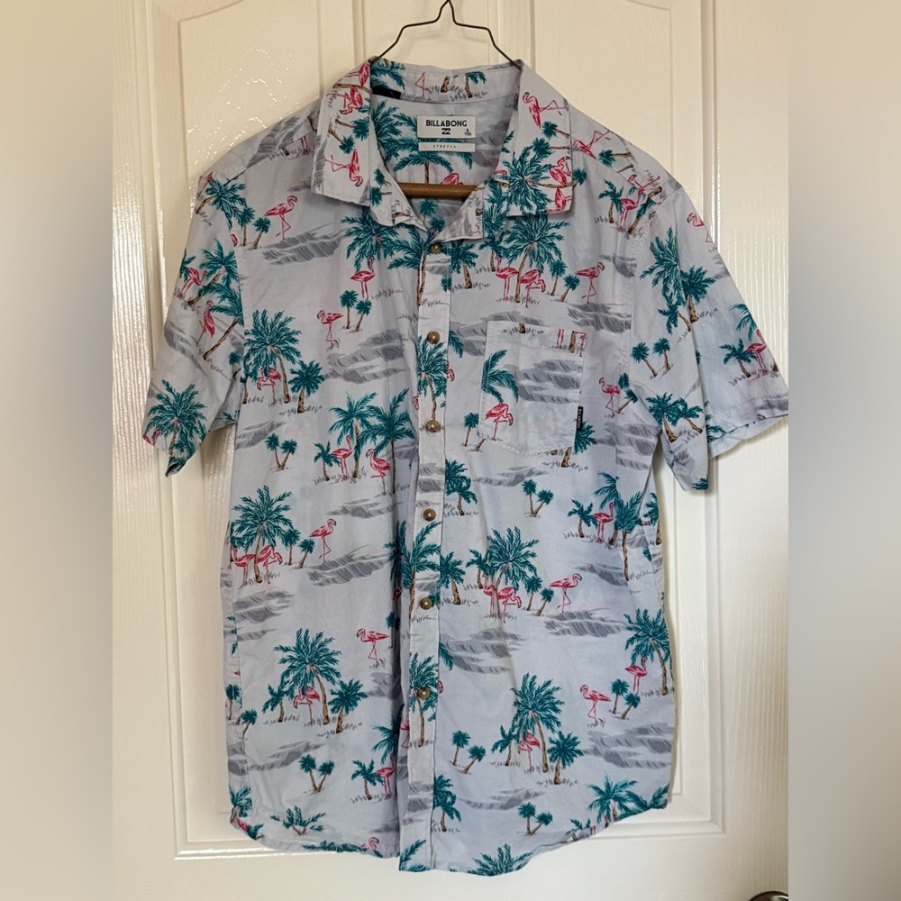 Billabong Gray Shirt with Blue and Red Palm Print - Picture 3 of 6